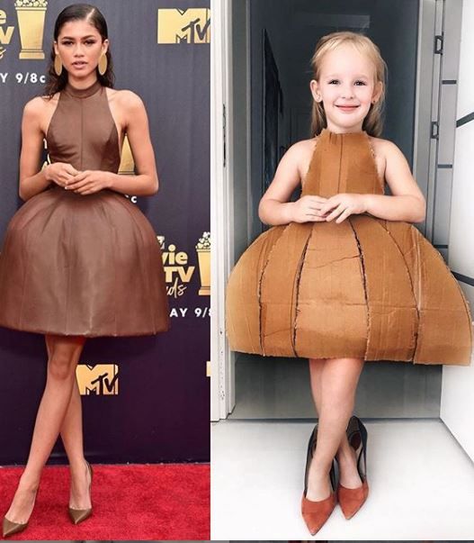 外国靓妈用纸皮、胶袋还原明星红地毡晚装！