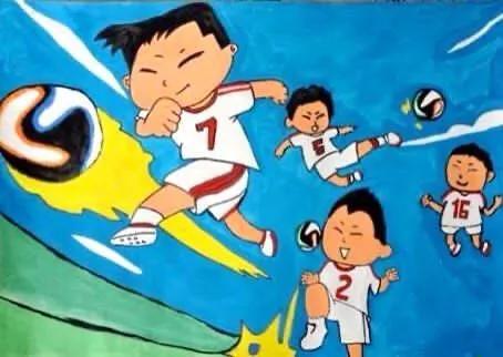 学校里办的足球赛,学校举行足球文化活动的绘画
