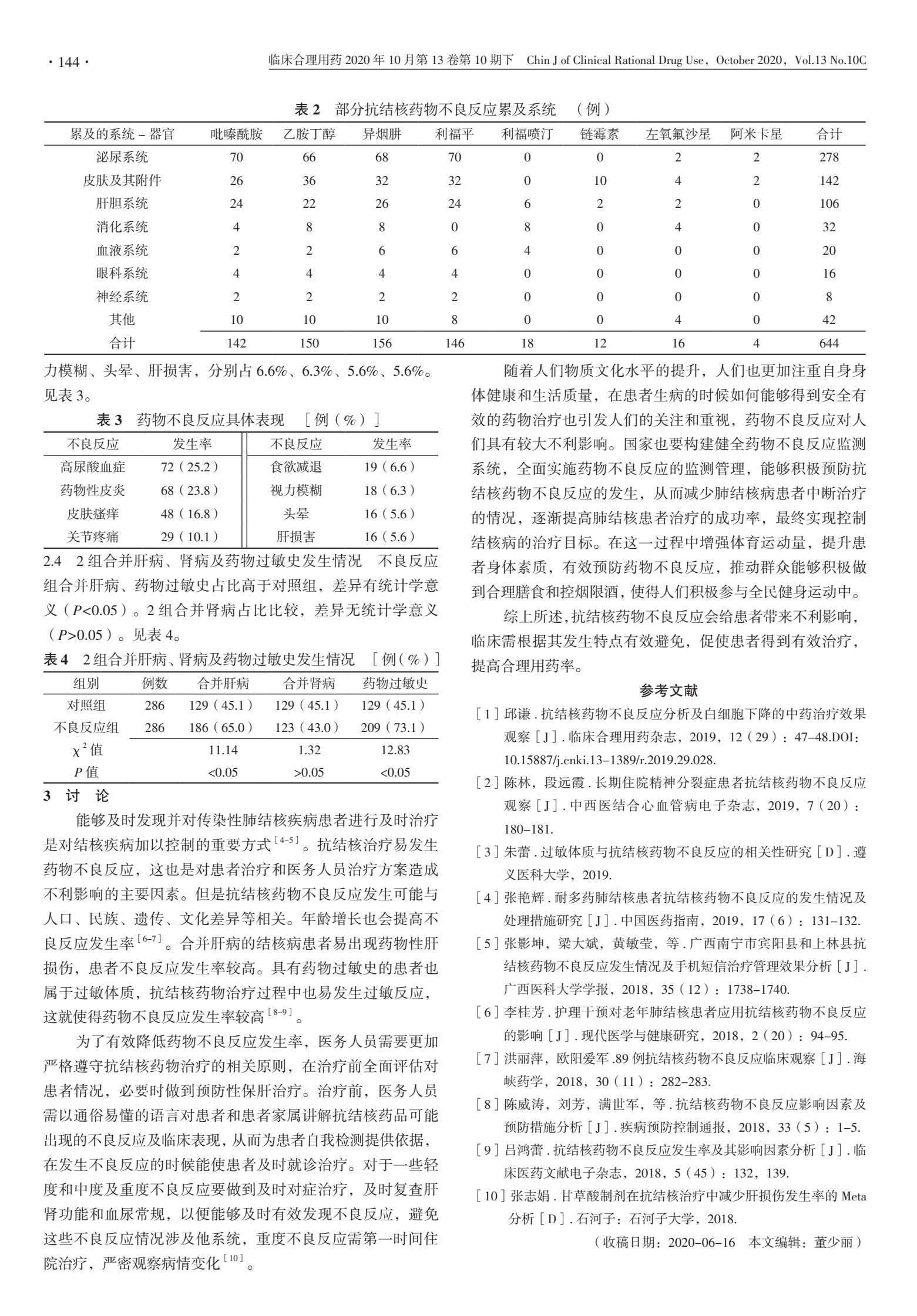 抗结核药在临床上的不良反应分析,抗结核药不良反应及处理
