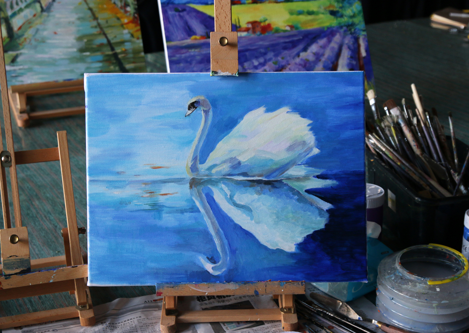 白天鹅黑天鹅油画,黑白天鹅背景图油画