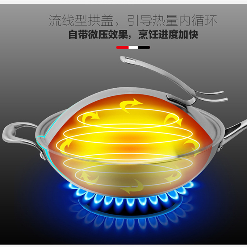 304无涂层炒菜锅,德国304不锈钢炒锅不粘锅
