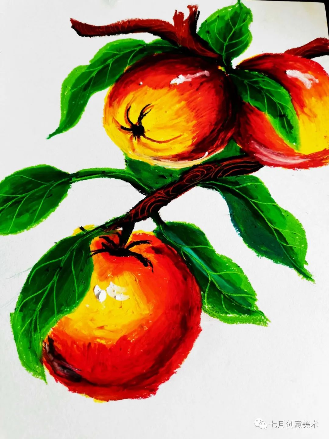 零基础油画棒画苹果,油画棒画苹果图片教程