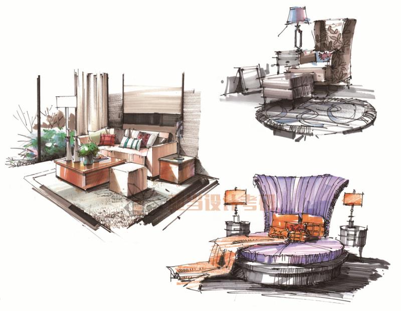 室内手绘单体沙发,沙发椅子手绘画法