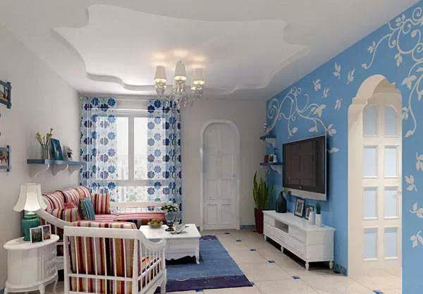 天蓝色地中海风格,地中海蓝色条纹装修效果图