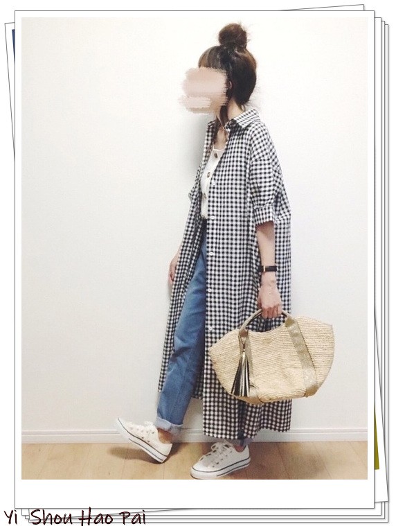 夏季格子衬衫搭配50岁,新款格子衬衫时尚潮流穿搭