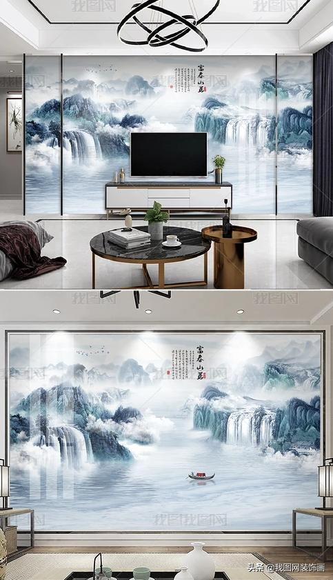 山水风景画背景墙雕刻,山水风景画背景墙寓意