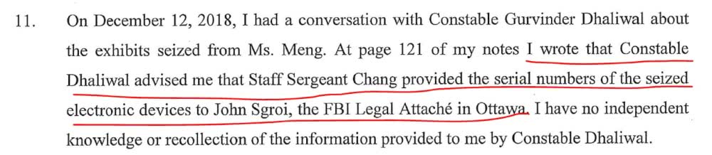 加拿大非法逮捕孟晚舟文件曝光！手机信息被分享给FBI