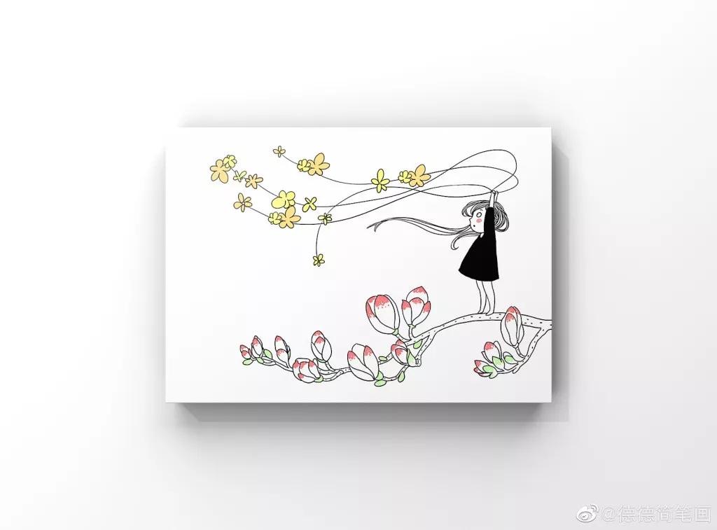 简单清新花卉的简笔画图片大全,唐老鸭简笔画可爱清新小女孩