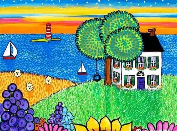 儿童创意水粉画作品,6-12岁幼儿创意水粉教程入门