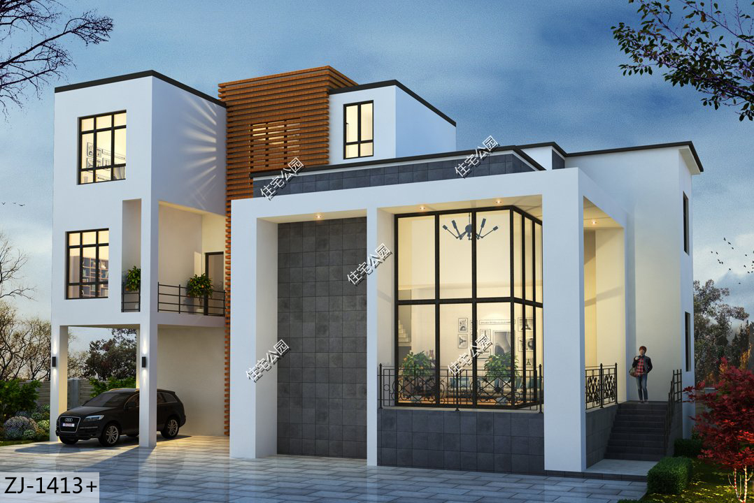 免费分享1000款自建房布局图,三层半现代别墅带落地窗设计图