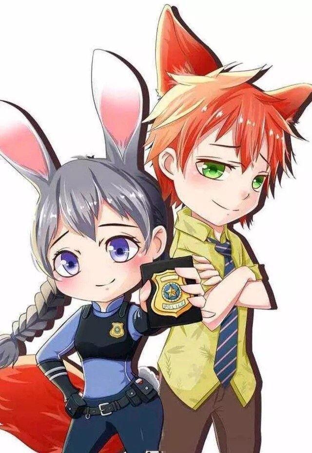 疯狂动物城拟人插画,疯狂动物城狐兔绘画拟人