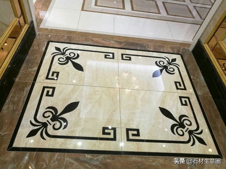 大理石地面水刀拼花效果图,100多平方水刀拼花图片