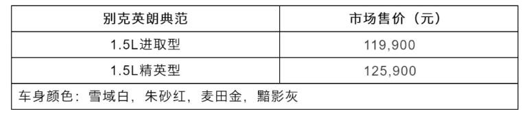 别克英朗售价11.99万元-12.59万元