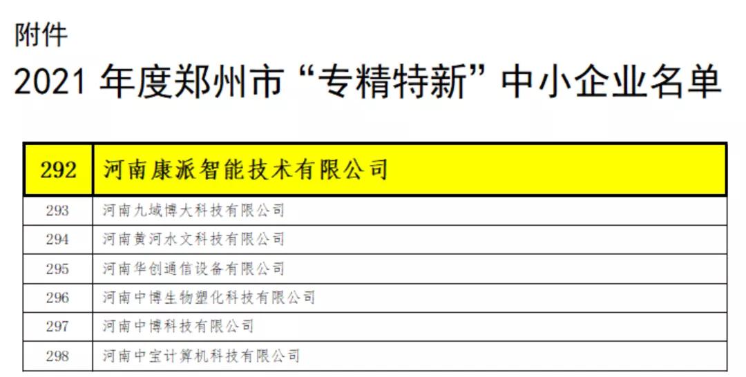 快讯｜康派智能荣获郑州市“专精特新”中小企业称号