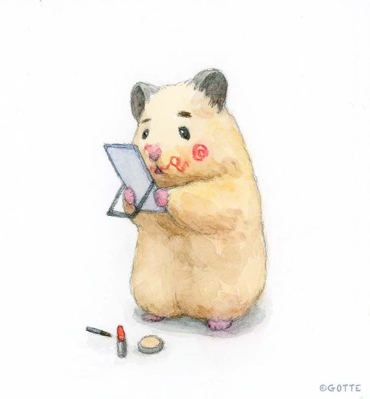 生活里可爱的小仓鼠,水彩颜料画可爱的仓鼠