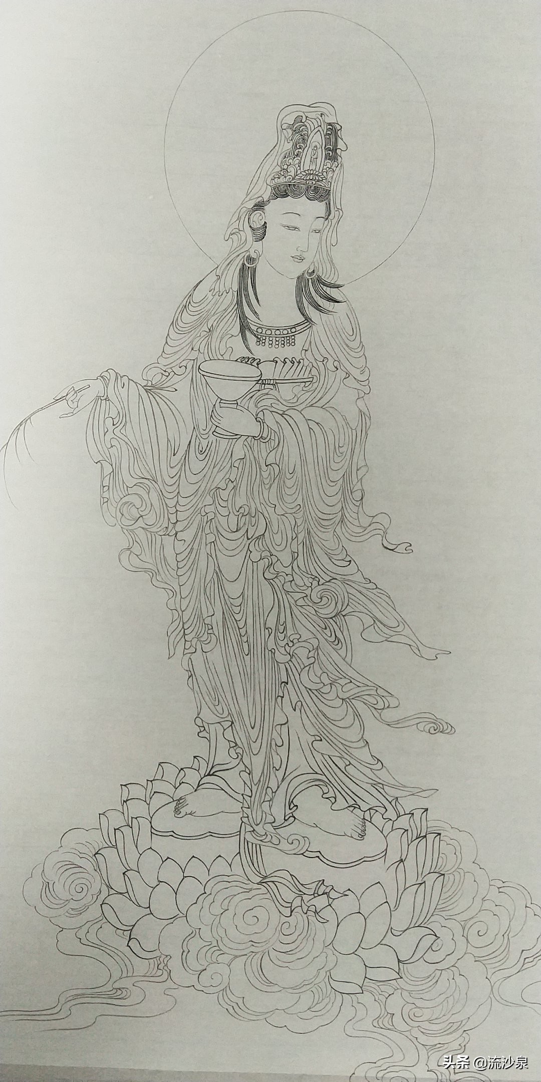 工笔画观音菩萨像背景如何上色,观音菩萨的工笔画面部怎么染色