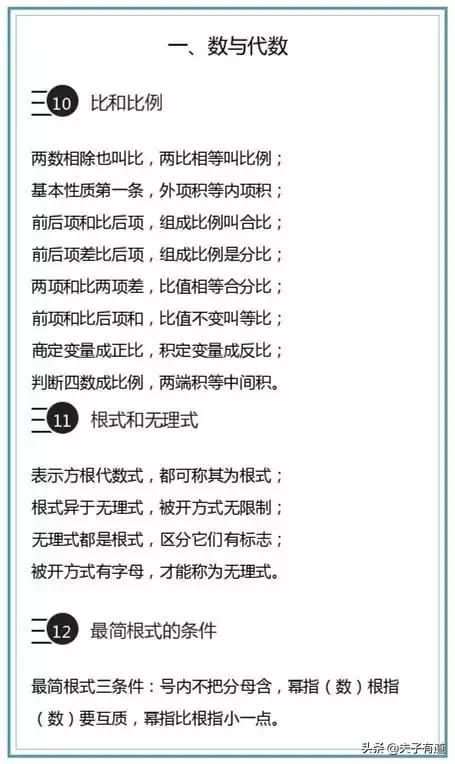 初中数学必背100个口诀,初中数学基础知识归纳思维导图