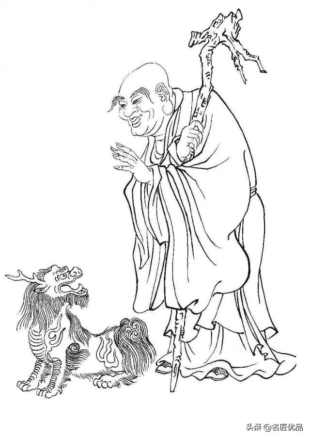 降龙罗汉白描图高清图片,降龙伏虎罗汉图白描