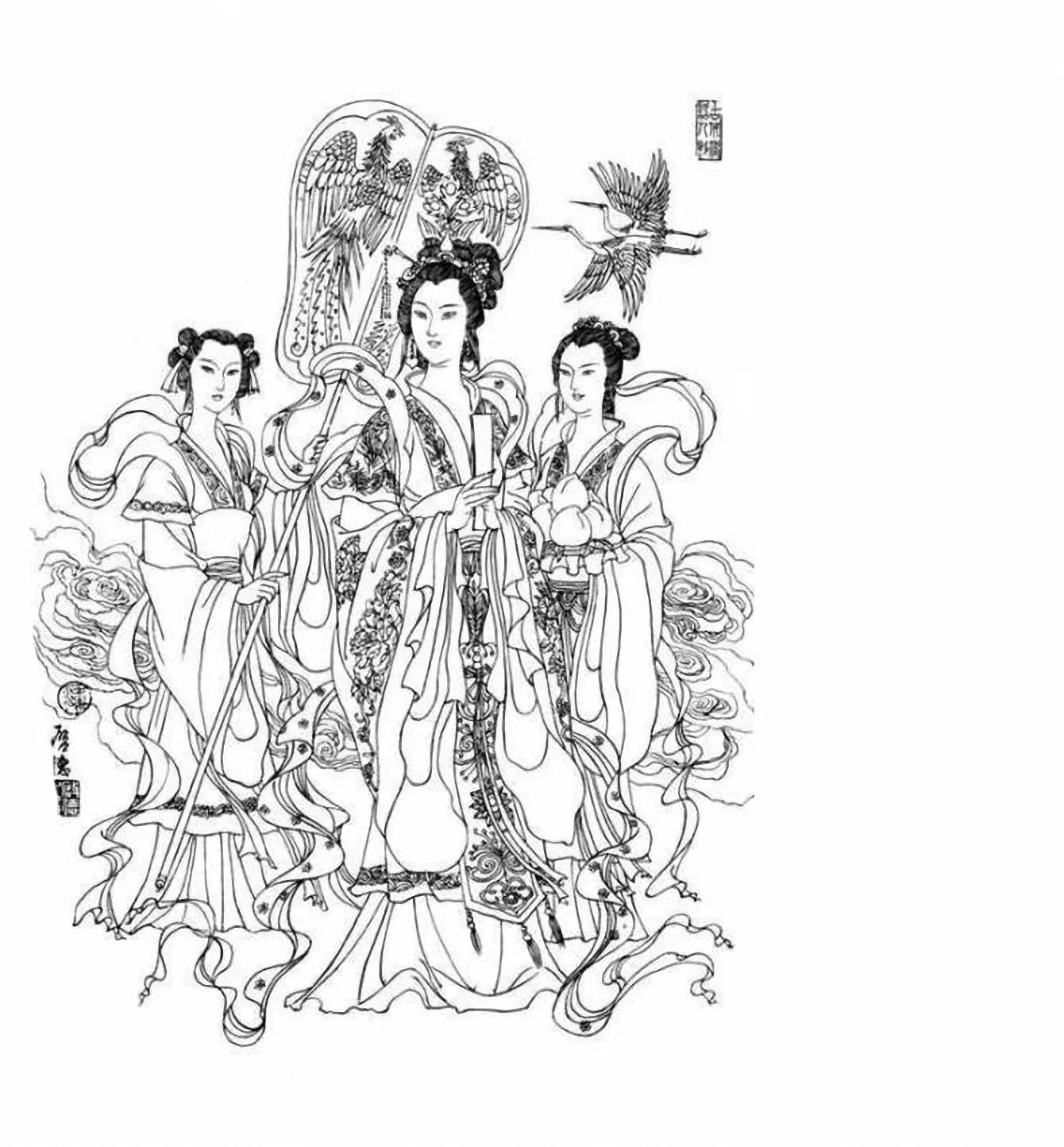 图谱神话人物工笔画白描,国画工笔人物白描图片大全大图