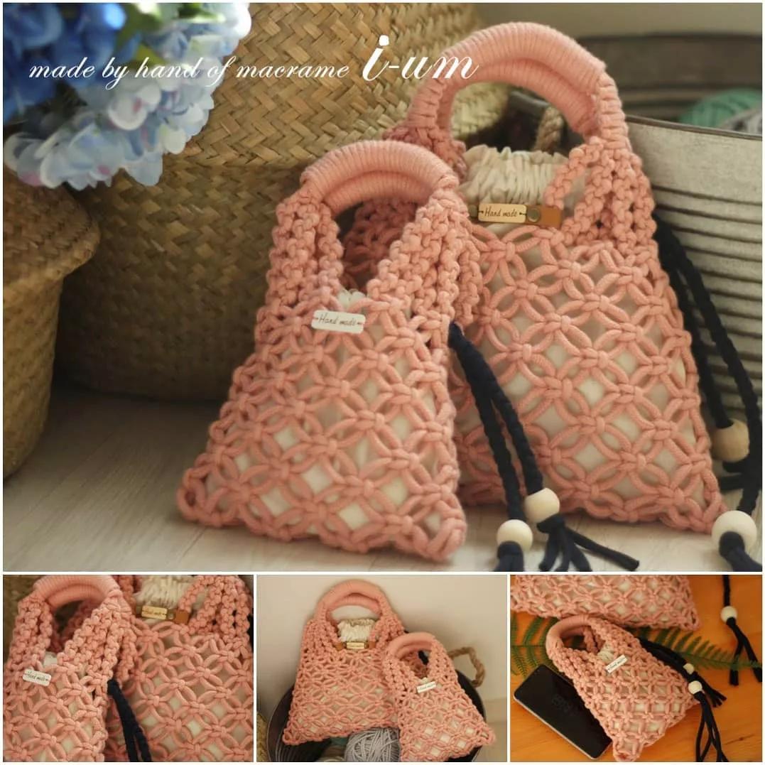 钩织网兜手袋,钩织收纳网兜小包最新