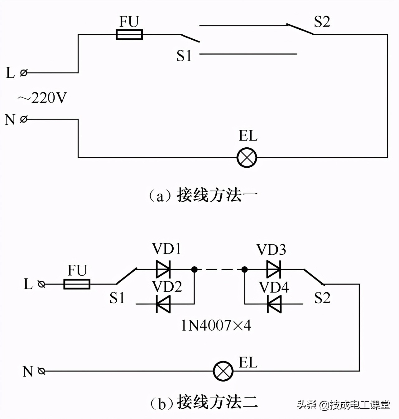 如何用三个开关控制灯的电路图,3个开关控制一盏灯接线方法