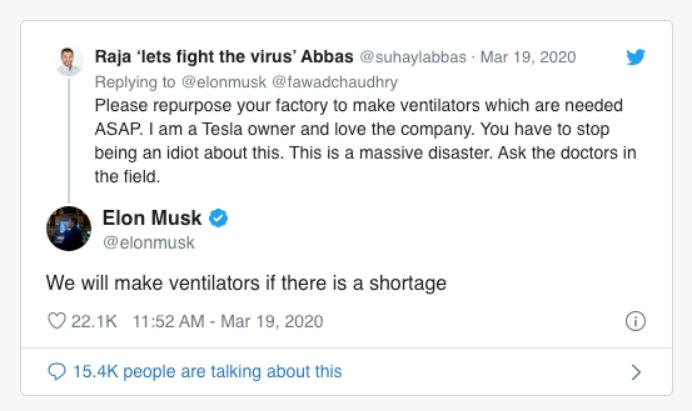 马斯克称特斯拉或生产呼吸机新闻,马斯克已向加州交付1000台呼吸机