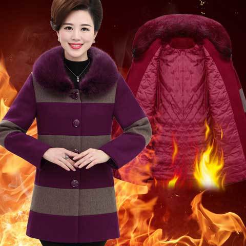 秋冬新款时尚毛呢外套爆款套装,老年人加绒加厚外套女装中长款
