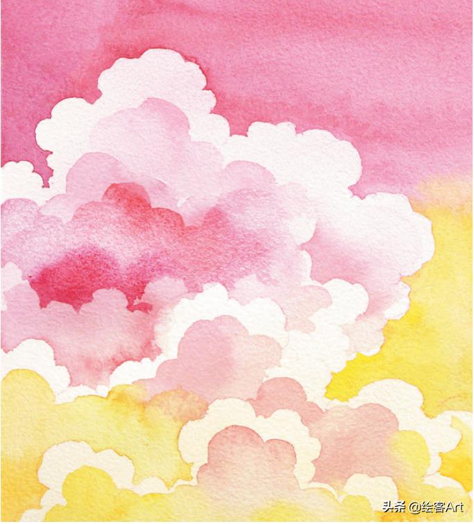 用水彩颜料画天空还有云朵,有手就能画的绘画