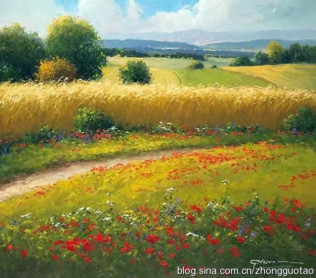 欧洲海滩风景油画作品欣赏,欧洲经典田园油画高清作品图