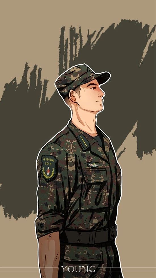 致边防军人的插画,军人和国旗插画