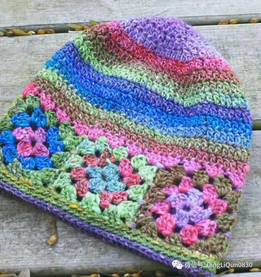 拼色帽子花样钩织教程冰丝线,双色线搭配的帽子钩织教程