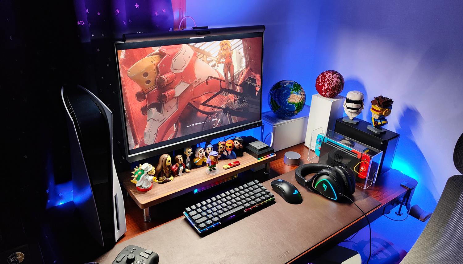 游戏宅理想桌面,电竞头戴式耳机rog棱镜s