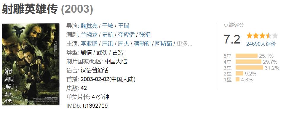 射雕英雄传的江南七侠,七个版本郭靖射雕