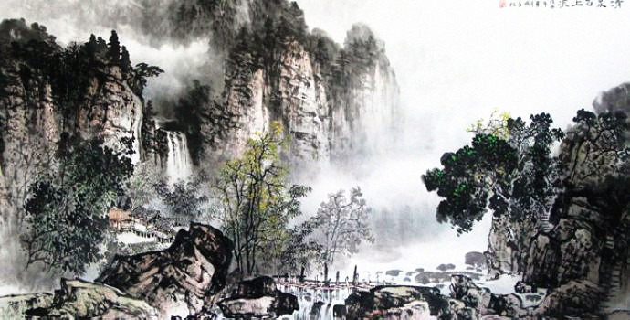 杨昌林山水画,现代水墨林溪山水画