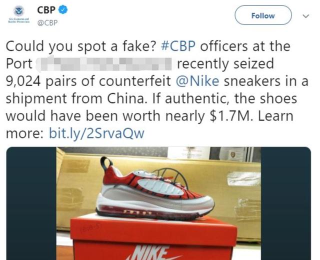 假鞋被美国海关查获,莆田80万双假鞋在美国被查