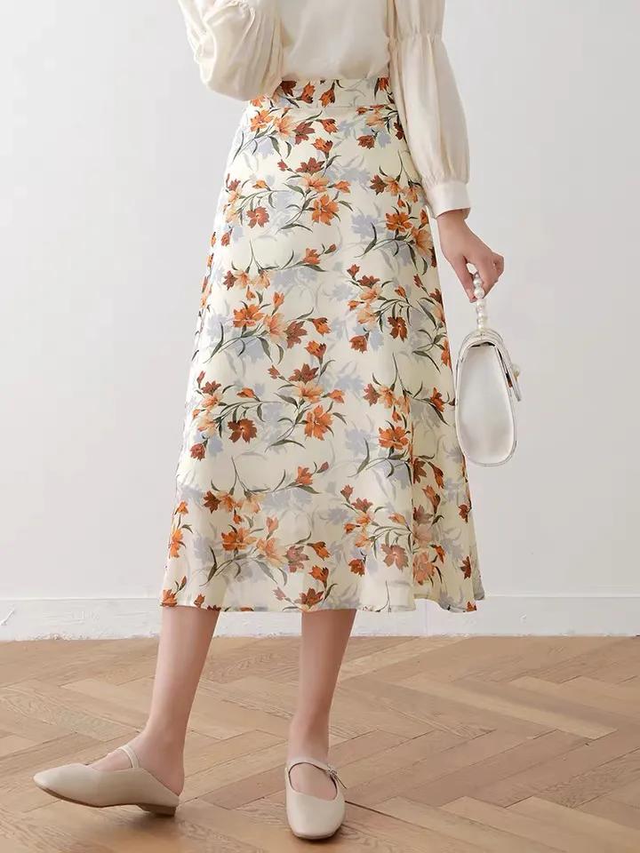 白色褶皱半身裙穿搭秋季韩系,夏季碎花半身裙穿搭中长款
