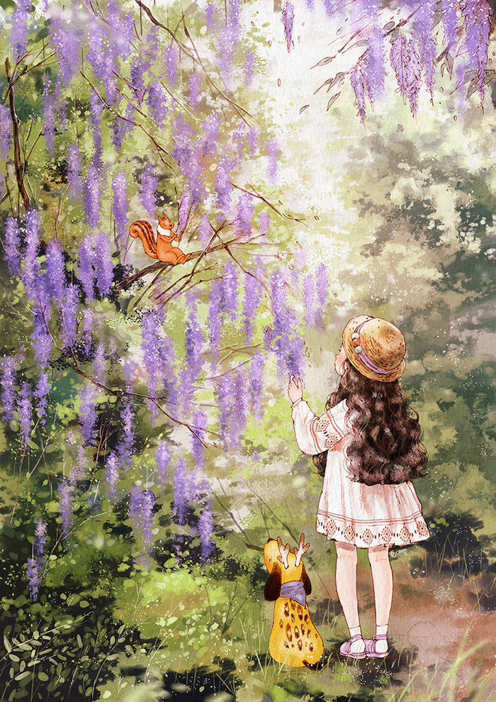韩国插画师森林女孩日记图文,水彩插画森林女孩日记