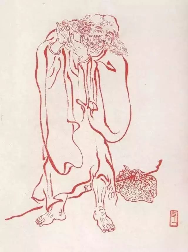 弘一法师的蓝底描金十八罗汉作品,弘一大师100万罗汉图写意