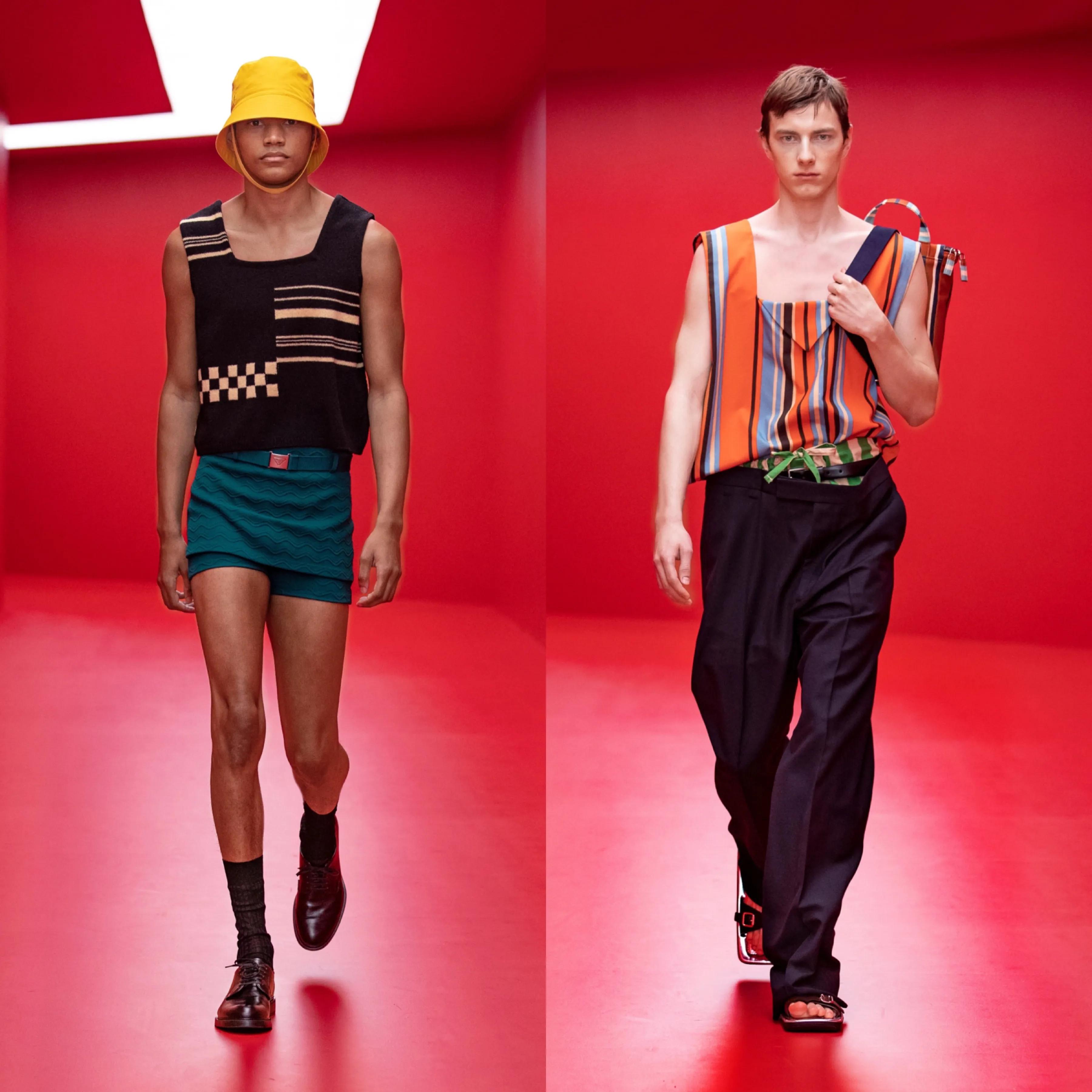 「Prada2022春夏男装」男装也内卷了，露大腿穿短裙真空上阵