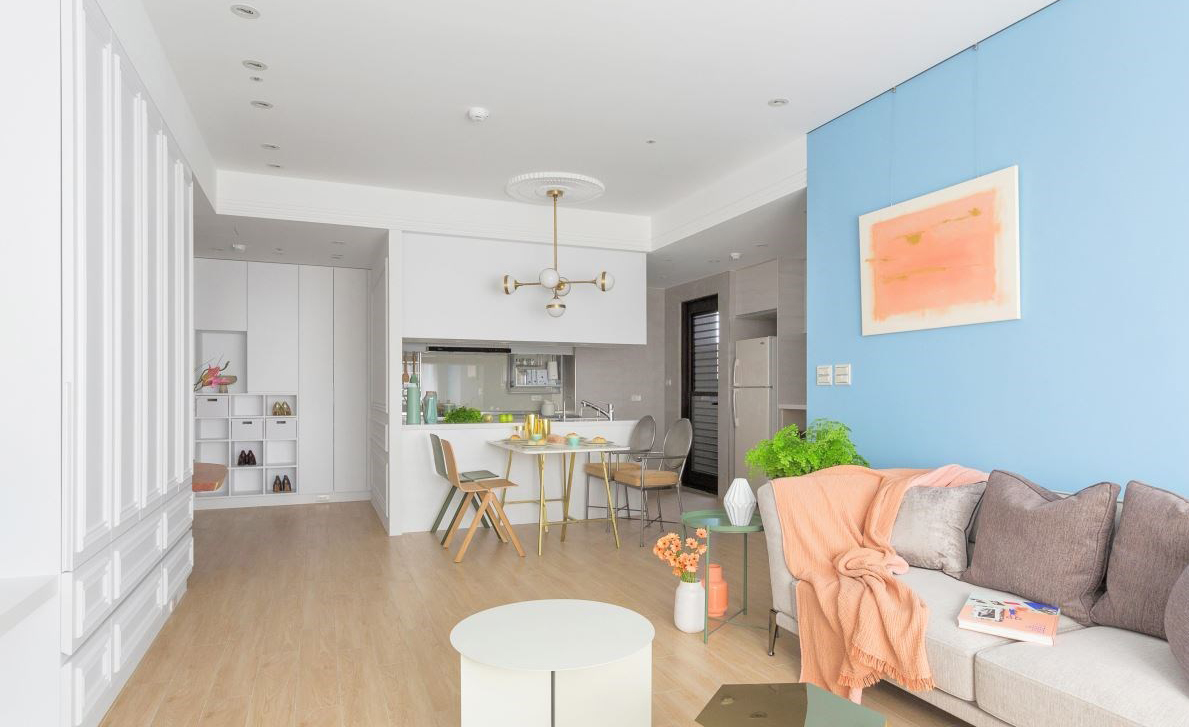 简约风蓝色电视墙,深色意式轻奢电视墙