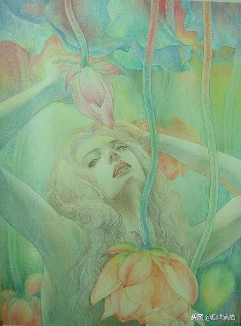 超精细彩铅人像素描,简单又漂亮的彩铅插画