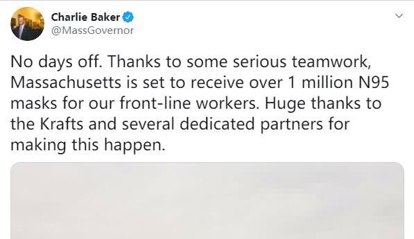 不满美国联邦政府高价货,麻省州长自找门路从中国购买口罩