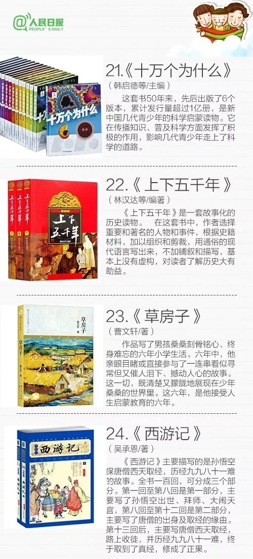 人民日报推荐儿童书单6岁到八岁,人民日报推荐书单1-9年级