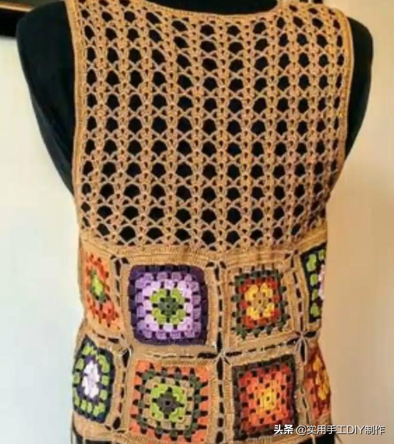 祖母方格编织长款外套教程,针织作品70款简约