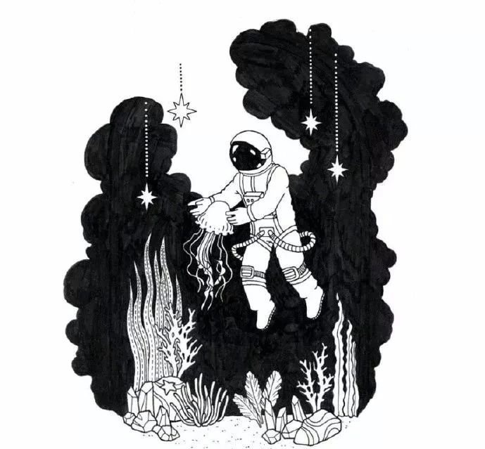 一组风格的插画,一组黑白线描画