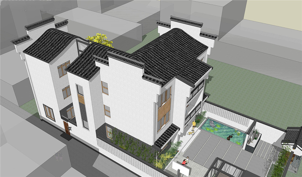 徽派中式自建独栋庭院小别墅,自建徽派中式小别墅100平米