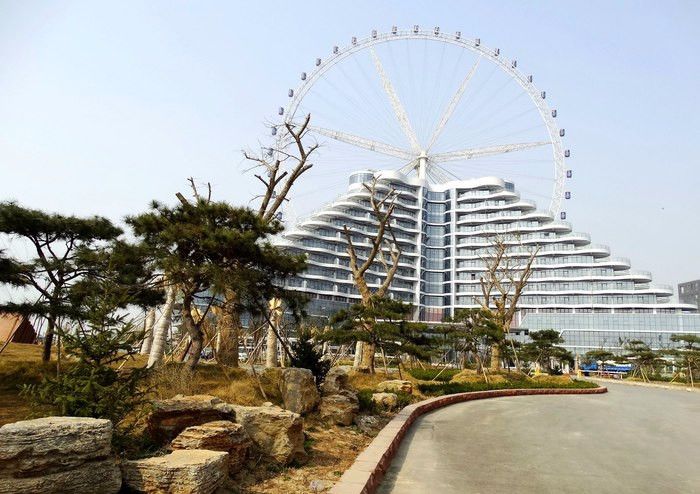 水城之眼摩天轮夜景,东昌湖水城之眼摩天轮