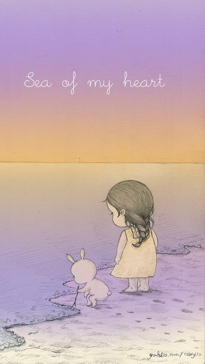 少女与兔子插画,兔子手绘创意插画