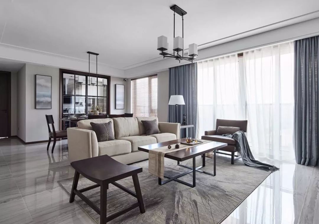 客厅地砖颜色怎么选现代简约款,冠珠摩卡灰地砖客厅效果图