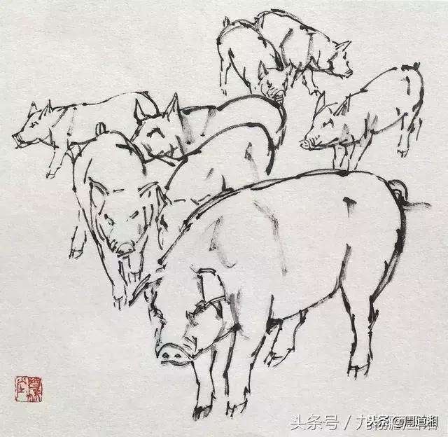 国画工笔猪图片,大写意画猪国画作品